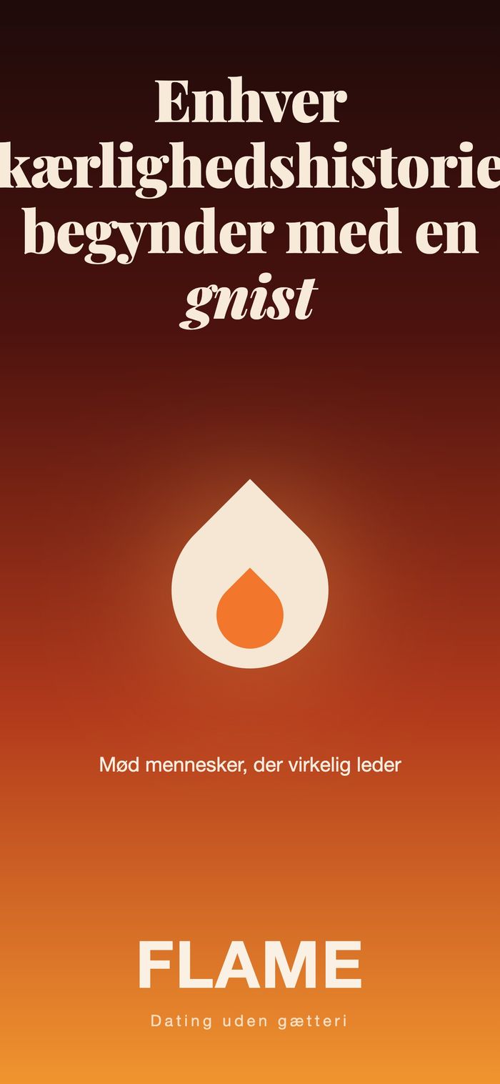 Flames åbningsskærm: flammen på en varm gradient under “Enhver kærlighedshistorie begynder med en gnist”