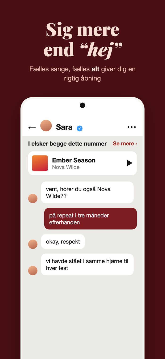 En Flame-chat hvor begge kan lide det samme nummer, med Ember Season af Nova Wilde fastgjort øverst