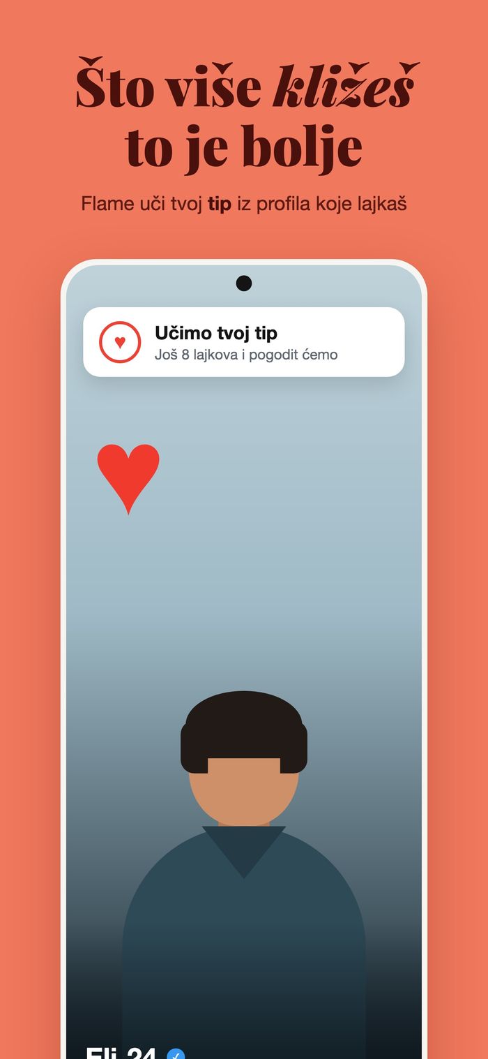Kartica profila s panelom „Učimo tvoj tip“, ispod rečenice „Što više povlačiš, to bolje radi“