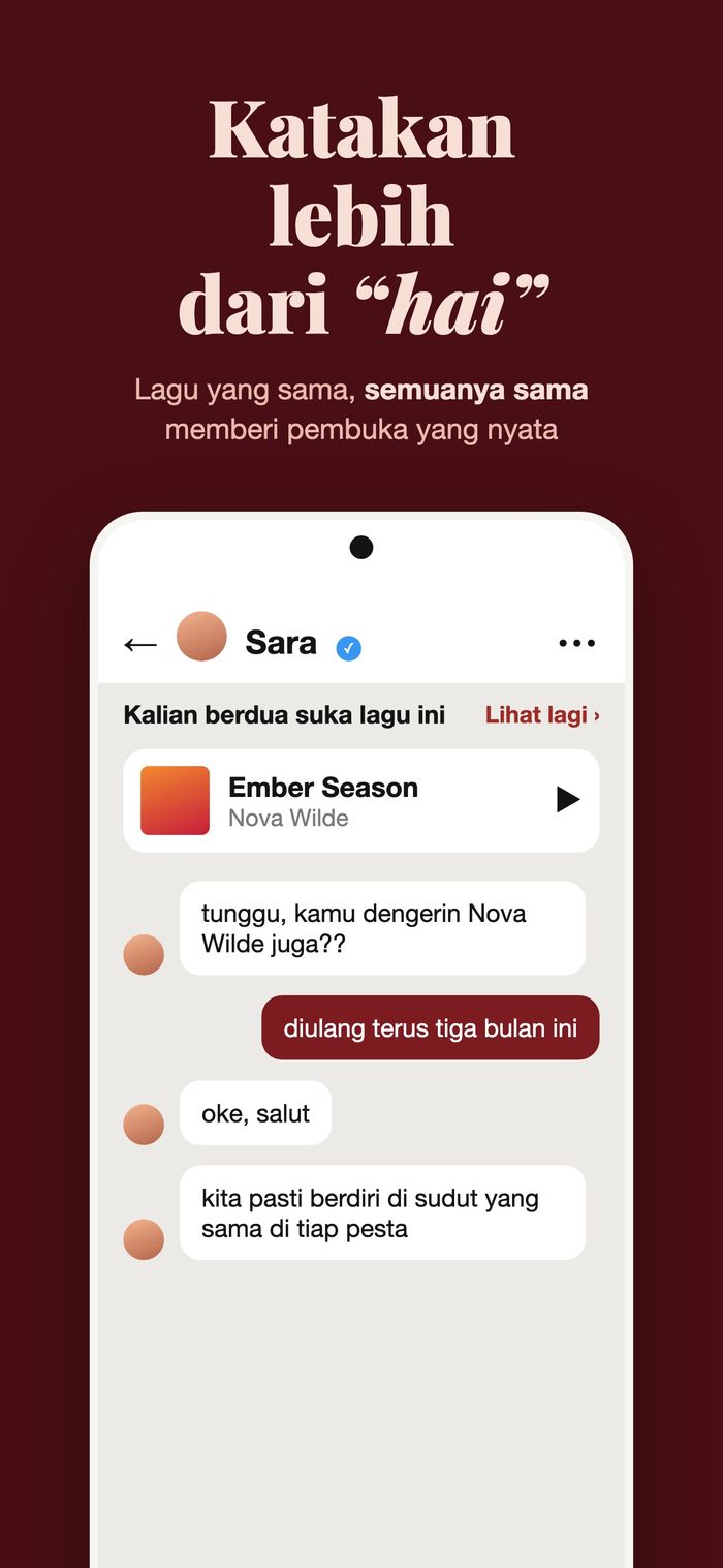Obrolan Flame di mana keduanya menyukai lagu yang sama, dengan Ember Season dari Nova Wilde disematkan di atas