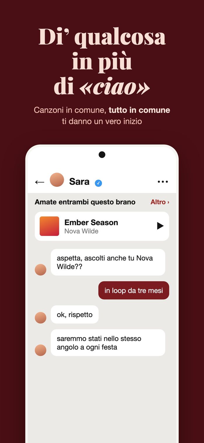 Una chat di Flame in cui entrambi amano lo stesso brano, con Ember Season di Nova Wilde in cima come spunto