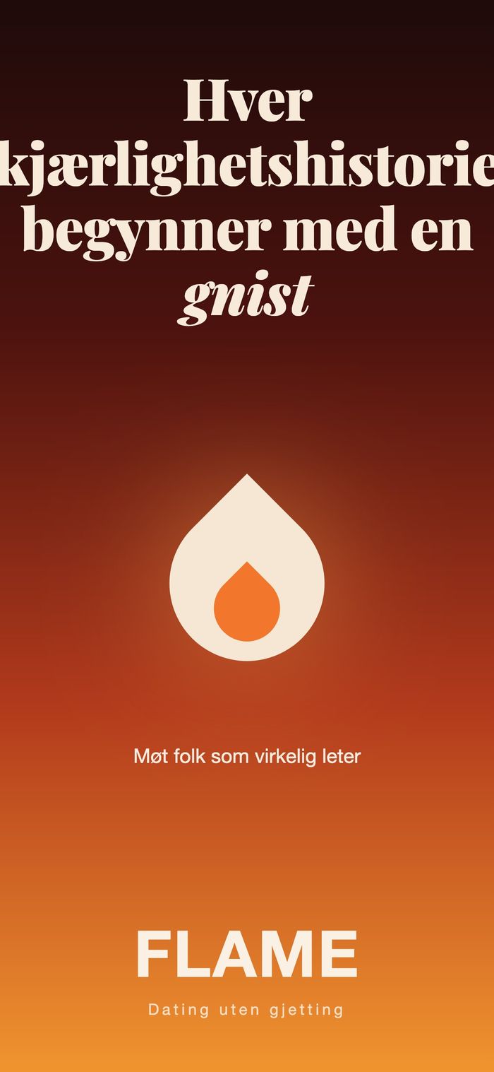 Flames åpningsskjerm: flammen på en varm gradient under «Hver kjærlighetshistorie begynner med en gnist»