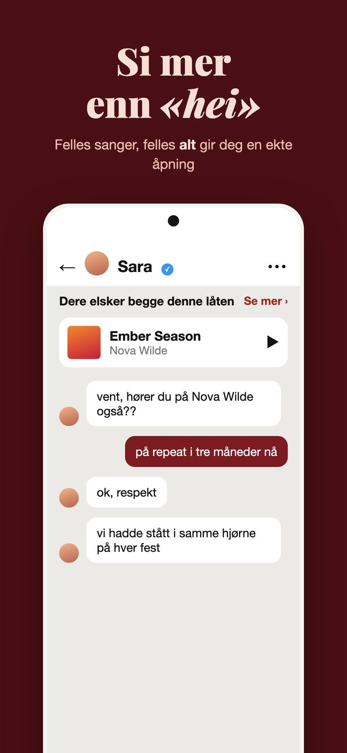 En Flame-chat der begge liker samme låt, med Ember Season av Nova Wilde festet øverst
