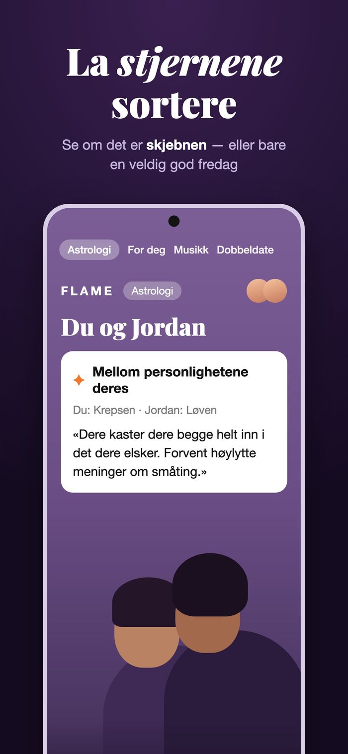Flames astrologiskjerm sammenligner to horoskoper under «Mellom personlighetene deres»