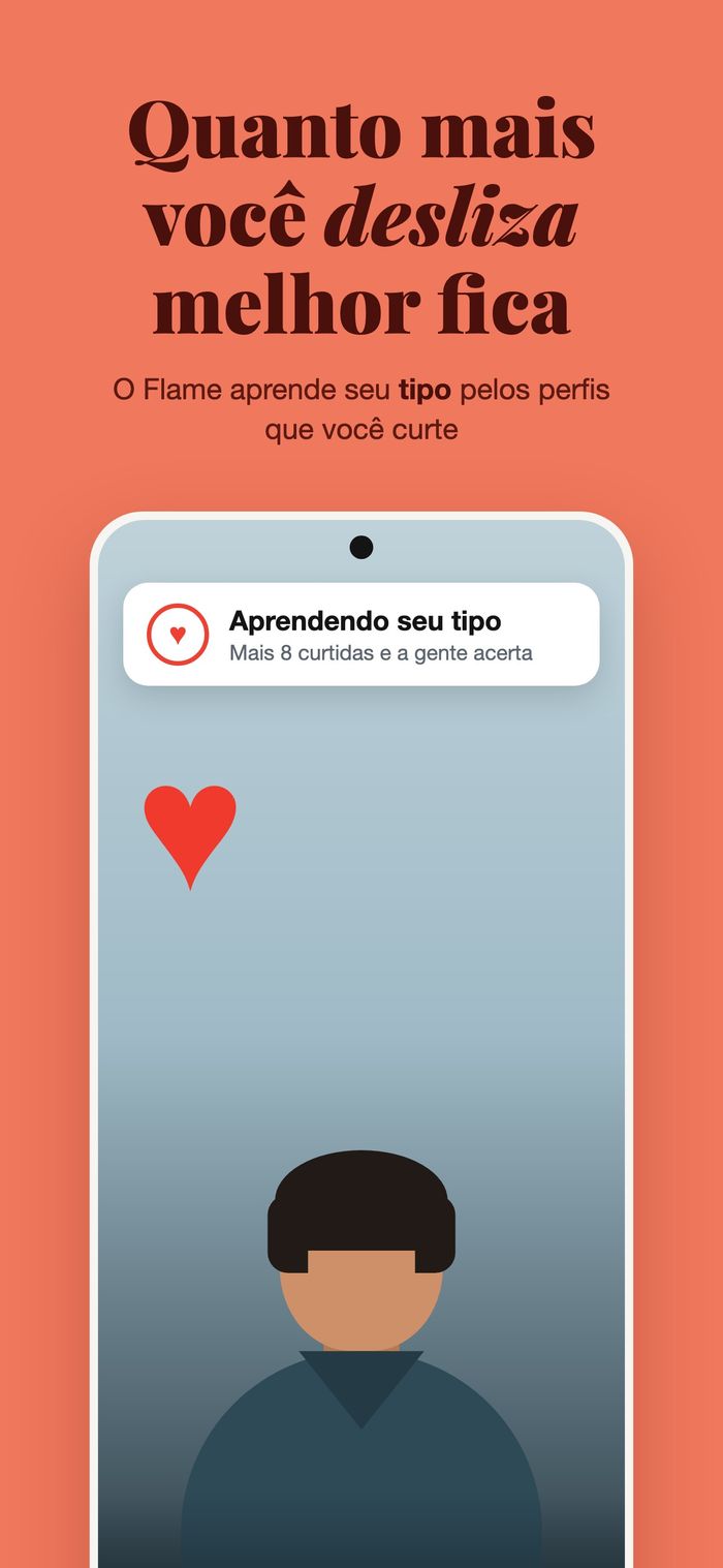 Um card de perfil com o painel “Aprendendo seu tipo”, sob “Quanto mais você desliza, melhor fica”
