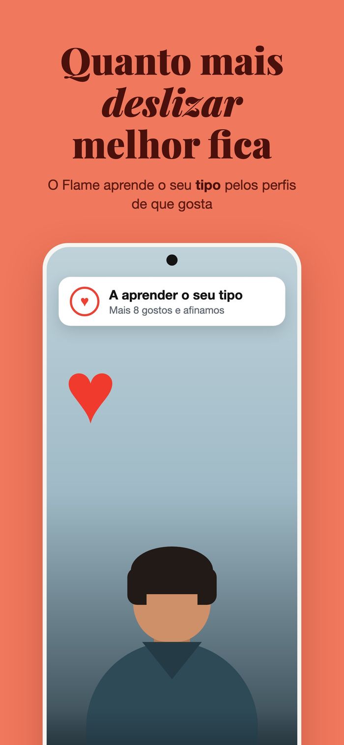Um cartão de perfil com o painel «A aprender o seu tipo», sob «Quanto mais desliza, melhor fica»